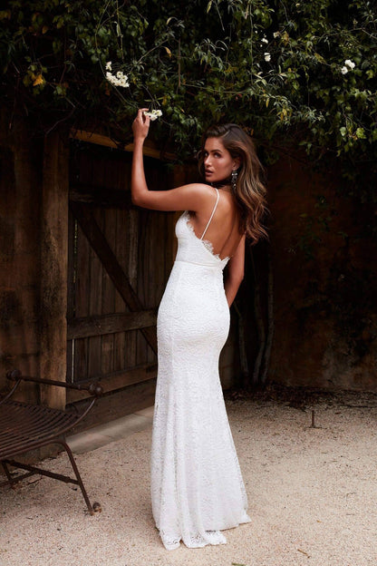 White graceful v-neck split-split maxi dress