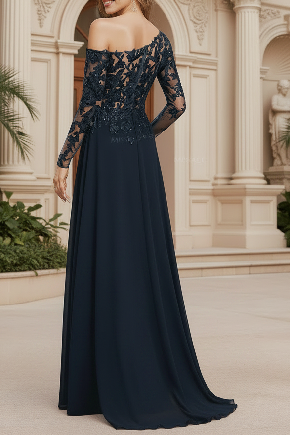 Lace Long Sleeves Asymmetrical Elegant Mother Of The Bride Dresses With Split Lace