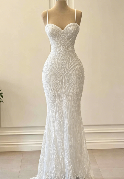 LP1829 - Semi-Sweetheart Straps Appliques Beaded Sheath Mermid Prom Dress