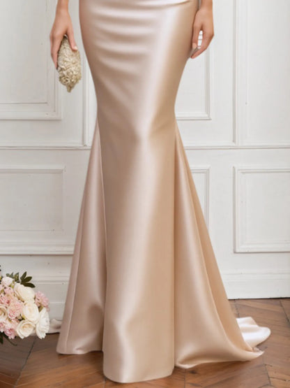 Mother of the Bride Dress Champagne Satin Square Neck Maxi Dress