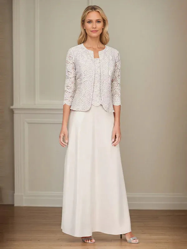 Glitter Lace & Satin Skirt Jacket Dress with Open Jacket