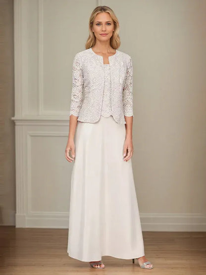 Glitter Lace & Satin Skirt Jacket Dress with Open Jacket