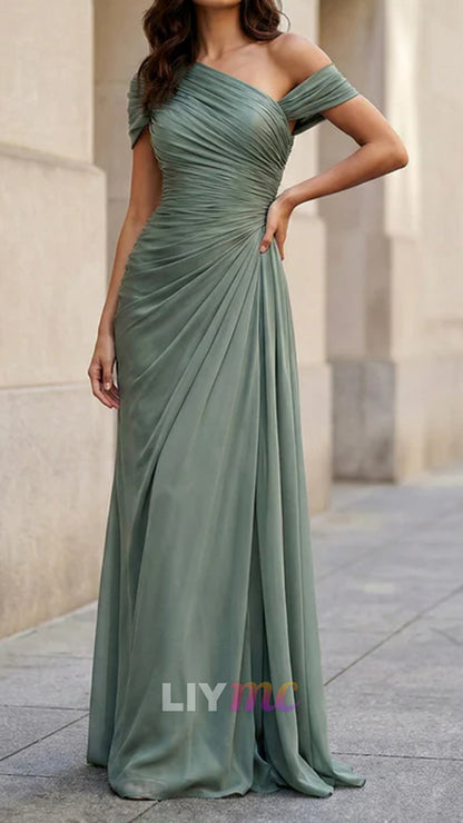 One Shoulder A Line Chiffon Evening Dress with Pleat