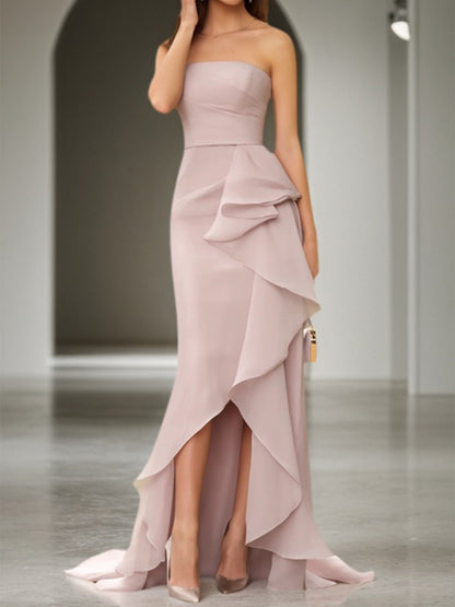 Formal Wedding Guest Dress Grey Strapless Sleeveless Maxi Dress