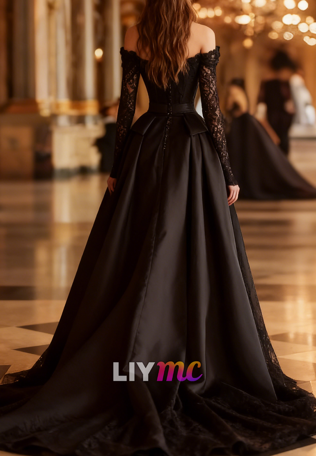 Sweetheart Black Long Sleeves Appliques A-Line Evening Dress