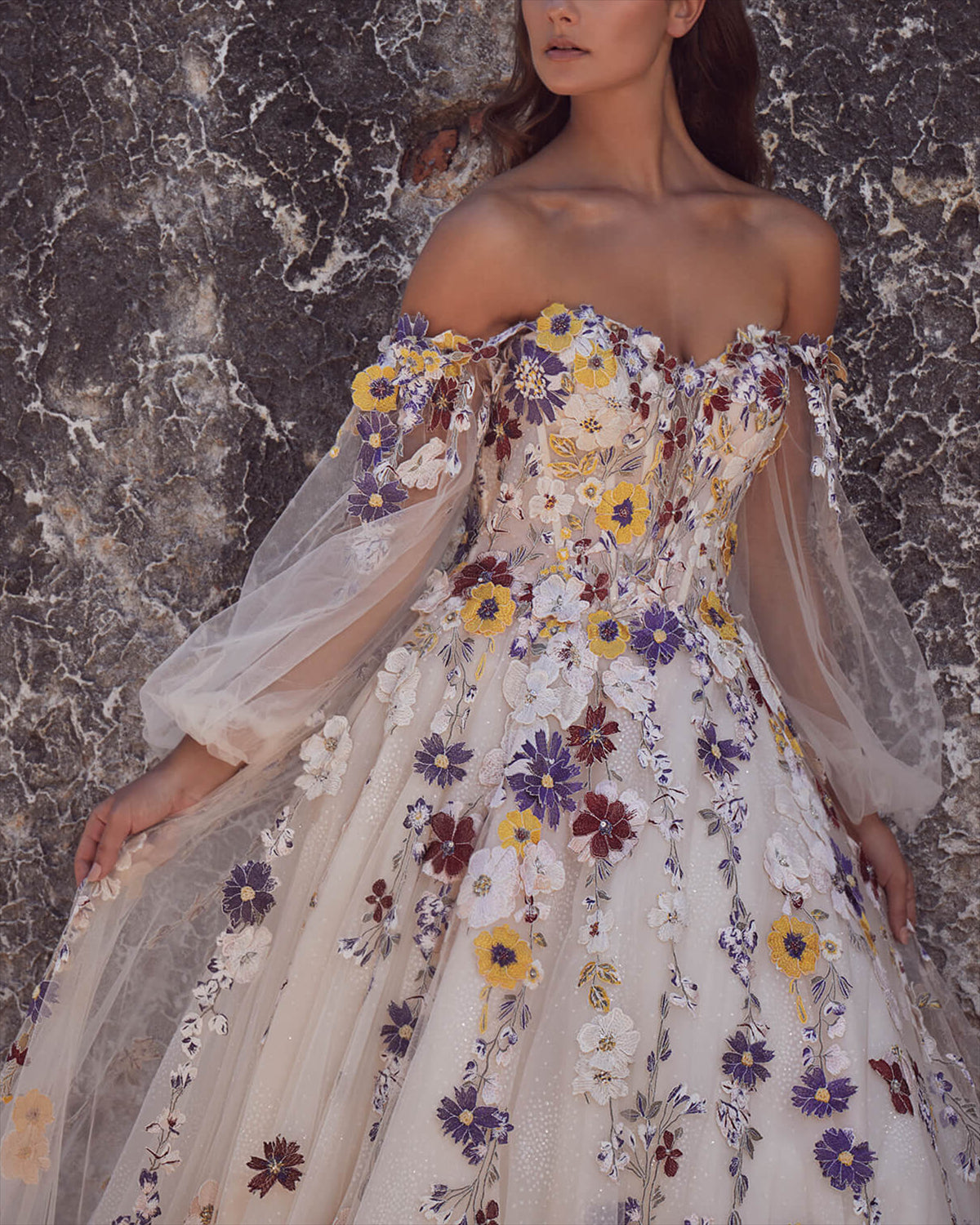 Women's Solid Color Lace Mesh Wedding Dress