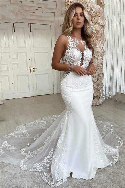 Sleeveless Wedding Dress Mermaid With Lace Appliques