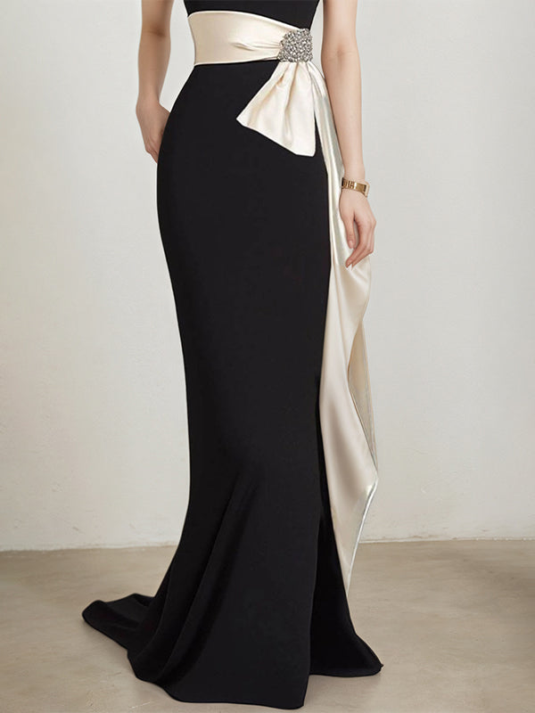 Party Dress Sleeveless Black Off the Shoulder Floor-Length Dress