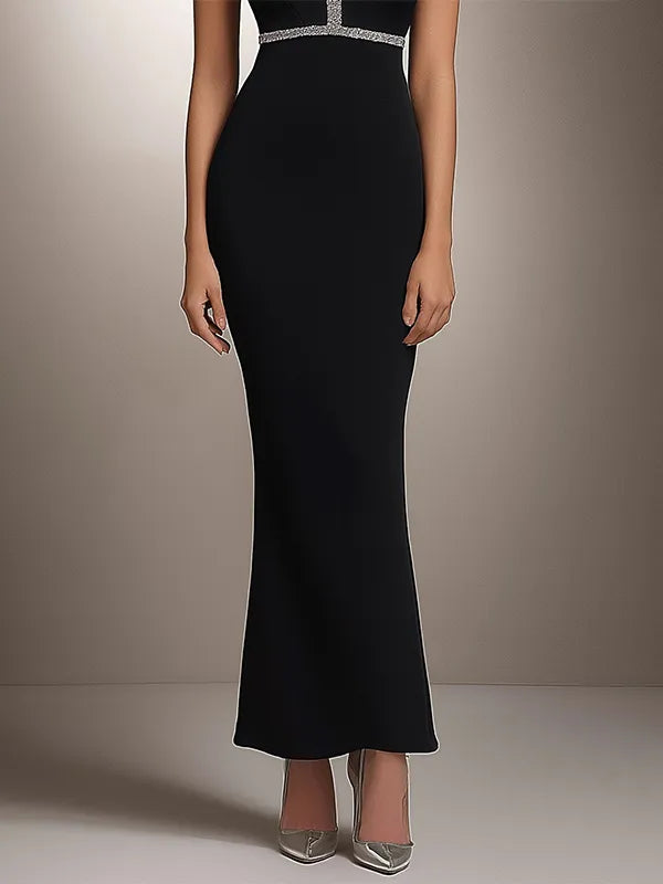 Semi-Formal Party Dress Black Silver Embellished Slim Midi Dress