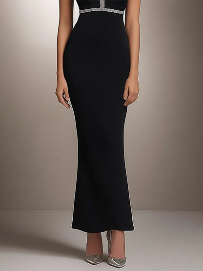 Semi-Formal Party Dress Black Silver Embellished Slim Midi Dress