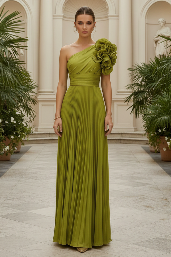 A-Line One-Shoulder Sleeveless Floor-Length Mother Of The Bride Dresses With Ruffle