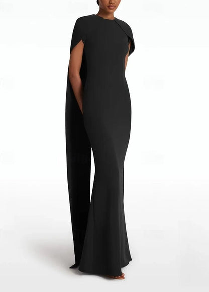 Sheath / Column Evening Gown Elegant Sweep / Brush Train Jewel Neck Stretch Crepe with Bow(s)