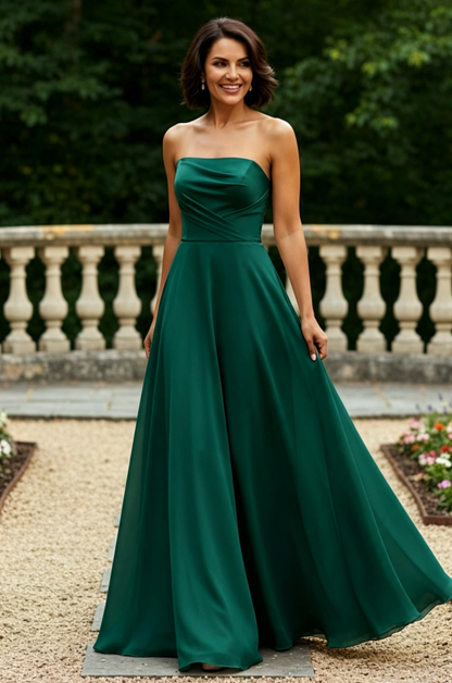 Strapless Chiffon A-Line Evening Dress with Pockets