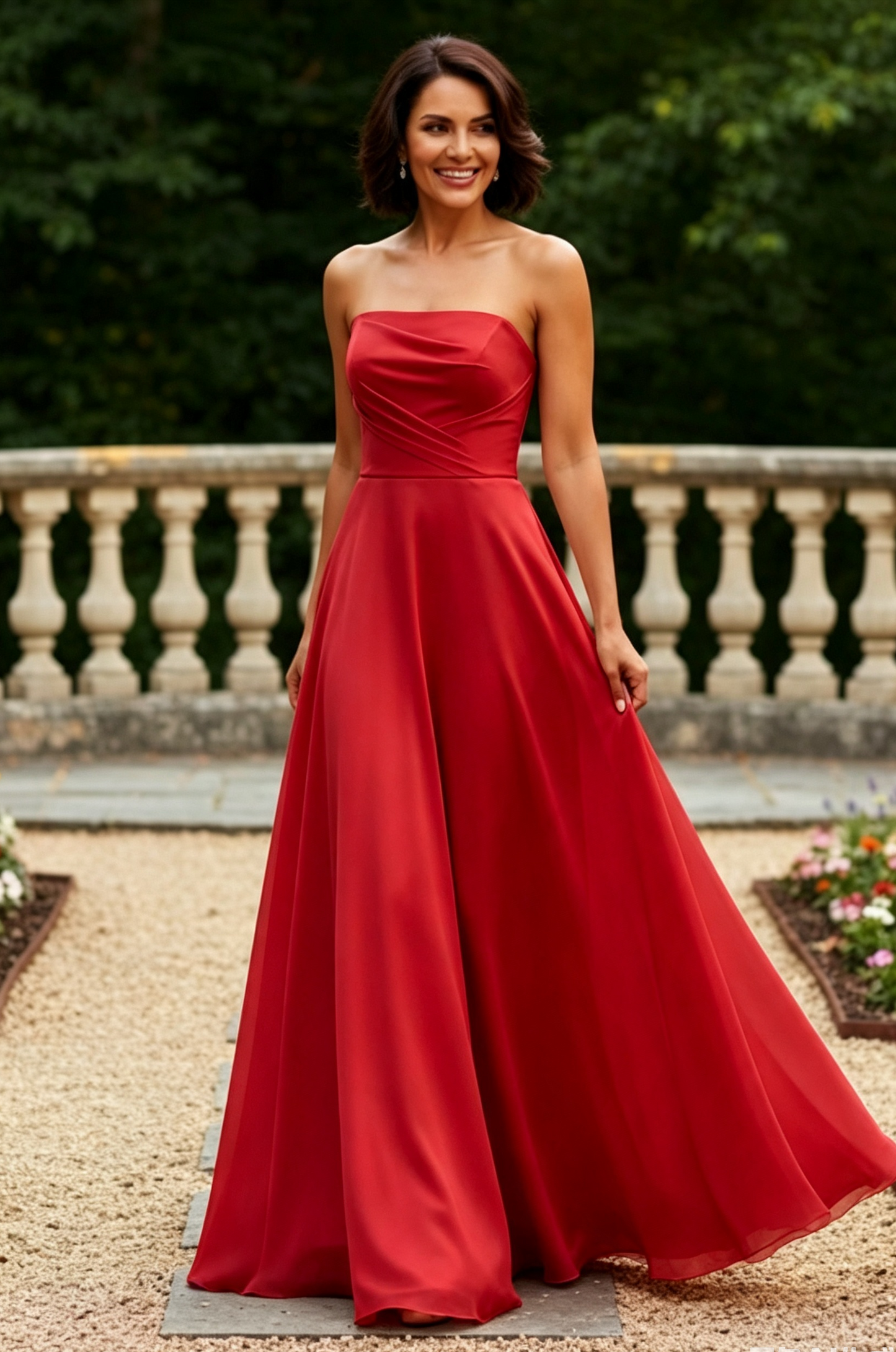 Strapless Chiffon A-Line Evening Dress with Pockets