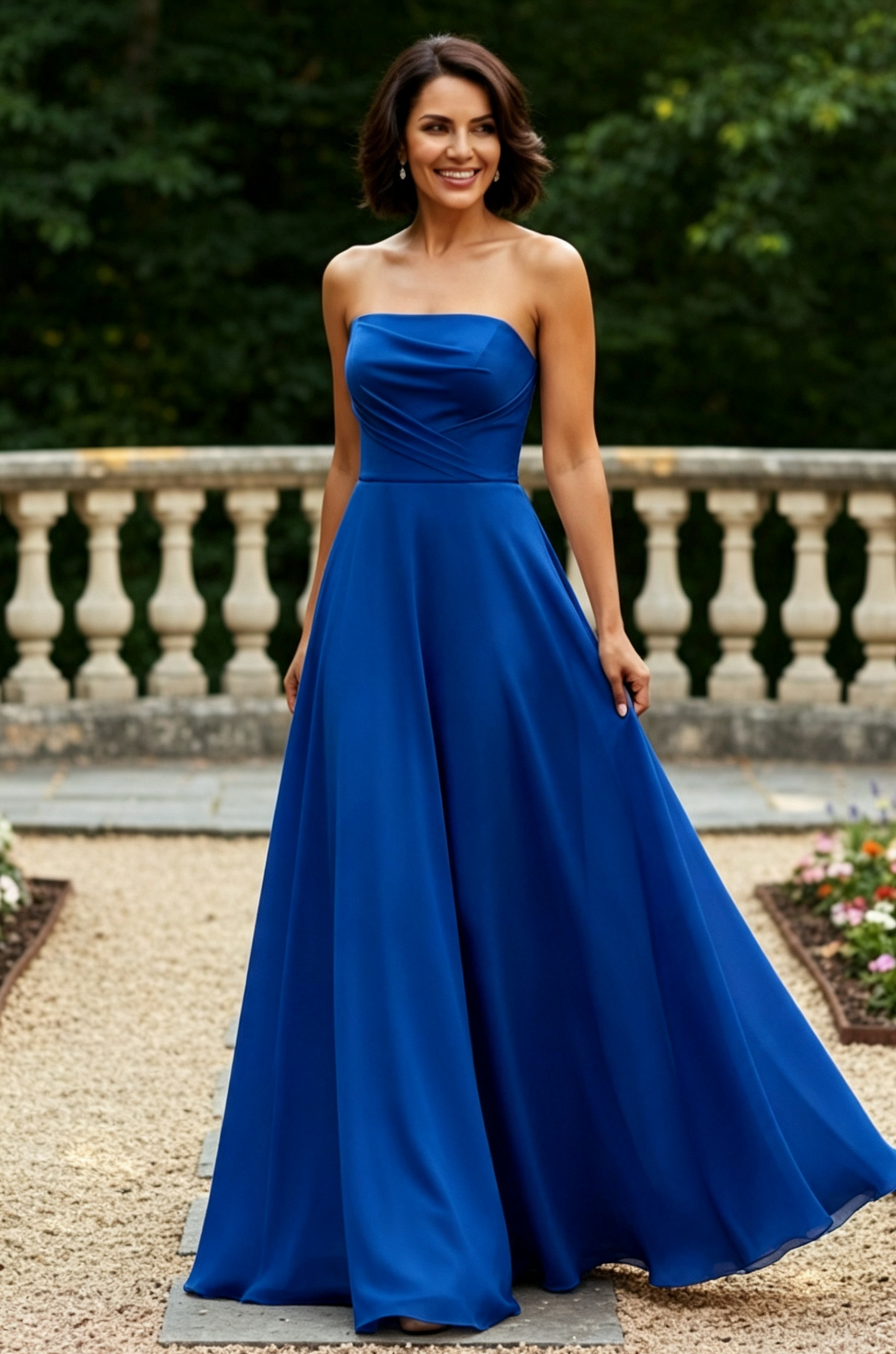 Strapless Chiffon A-Line Evening Dress with Pockets