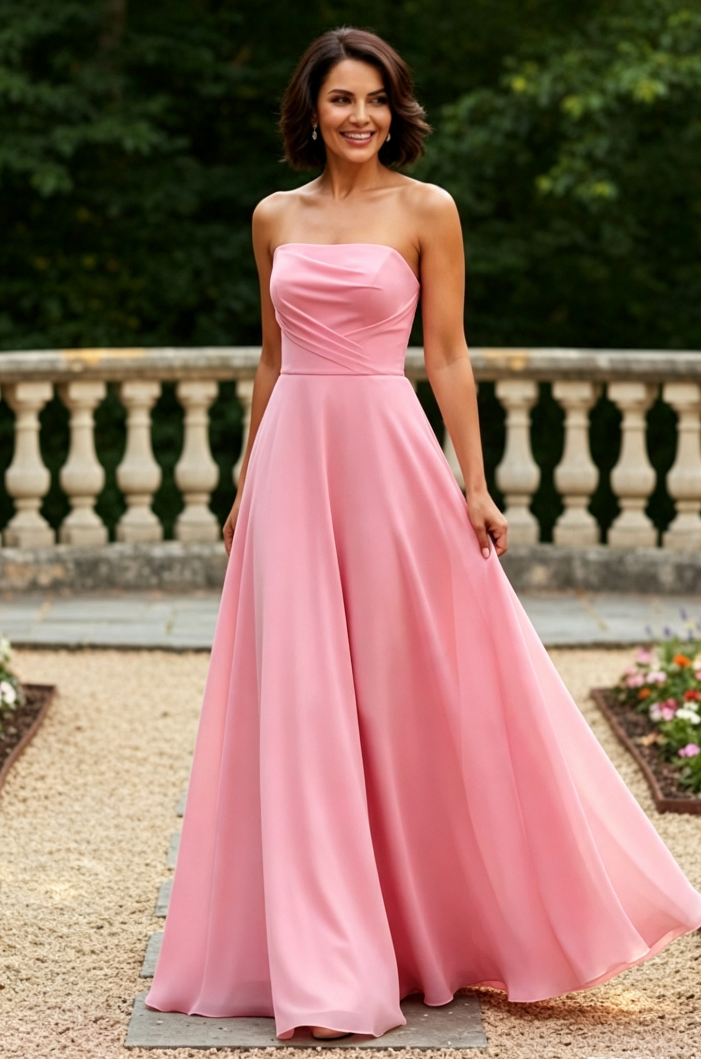 Strapless Chiffon A-Line Evening Dress with Pockets