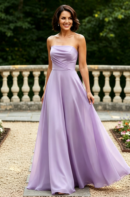 Strapless Chiffon A-Line Evening Dress with Pockets