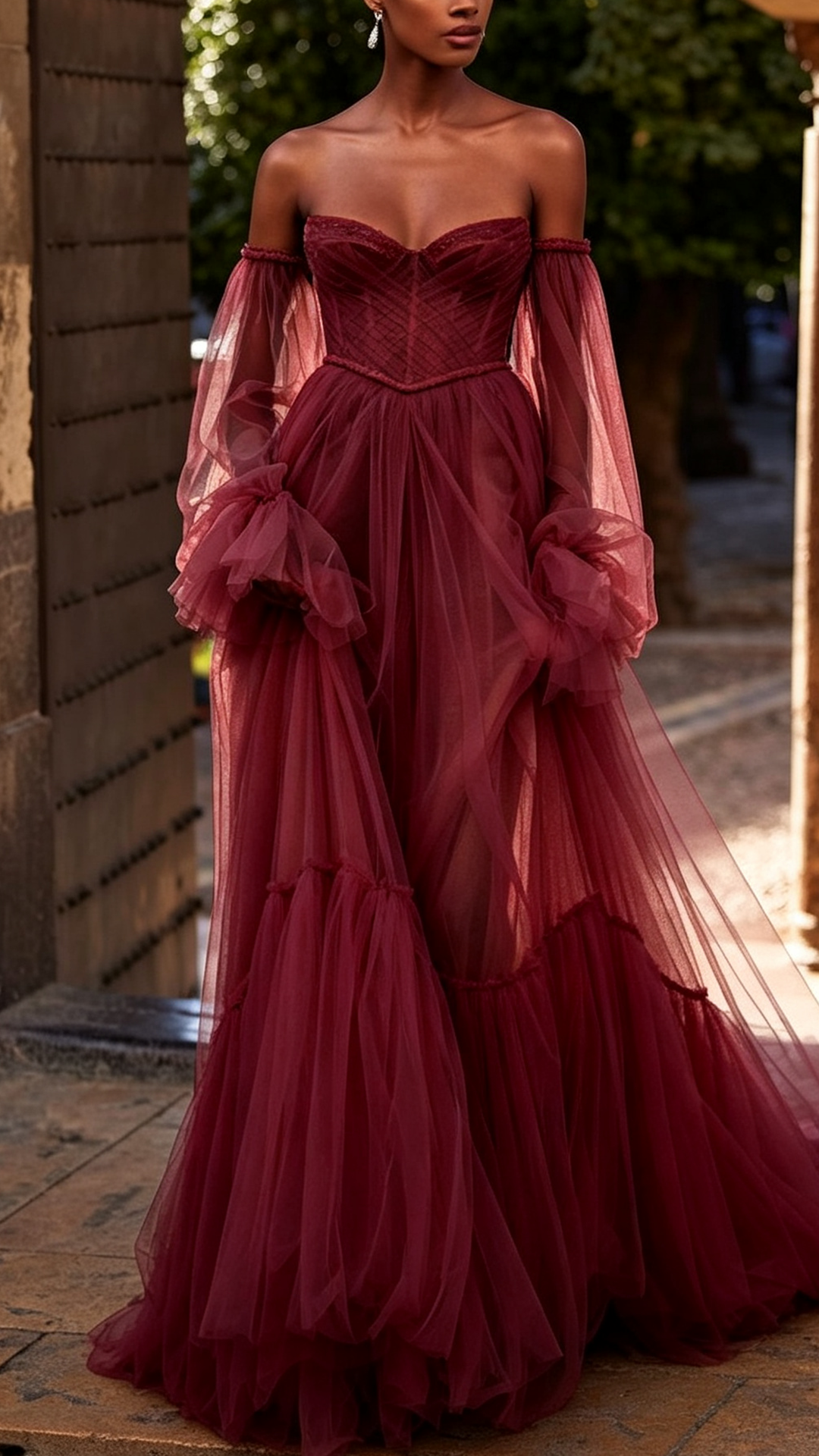 Sweetheart Long Sleeves Tulle A-Line Wedding Ball Gown Dress