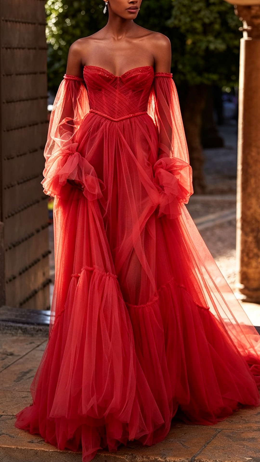 Sweetheart Long Sleeves Tulle A-Line Wedding Ball Gown Dress