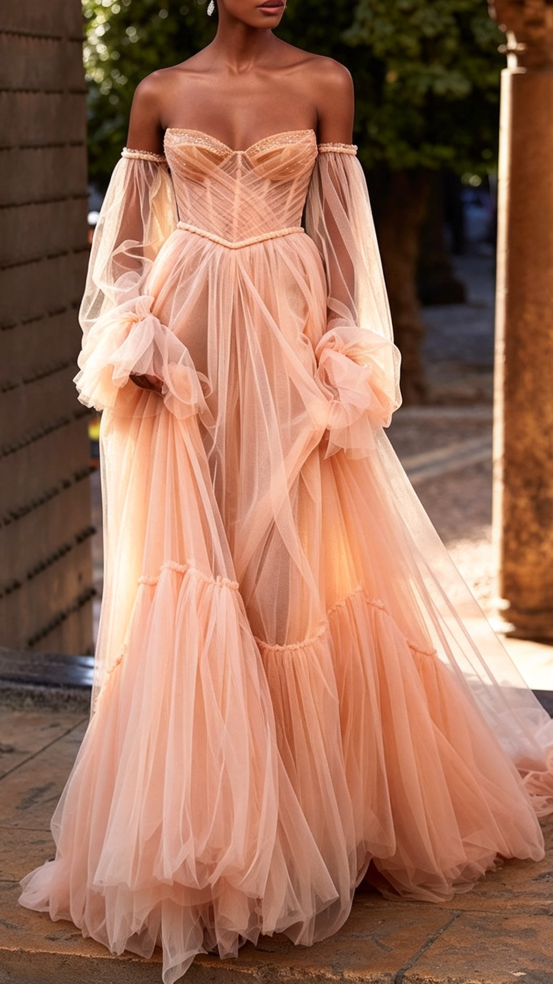 Sweetheart Long Sleeves Tulle A-Line Wedding Ball Gown Dress