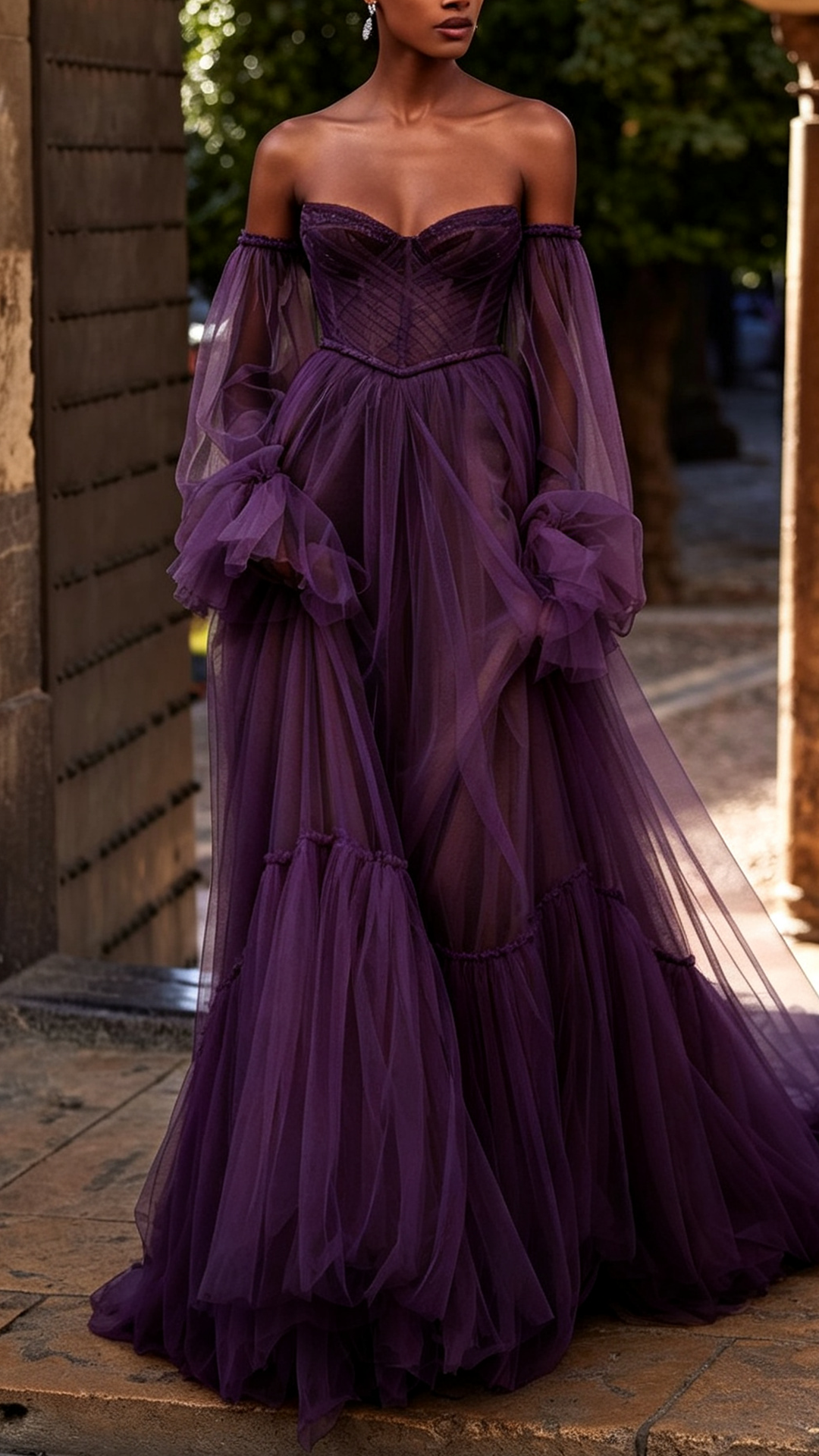 Sweetheart Long Sleeves Tulle A-Line Wedding Ball Gown Dress