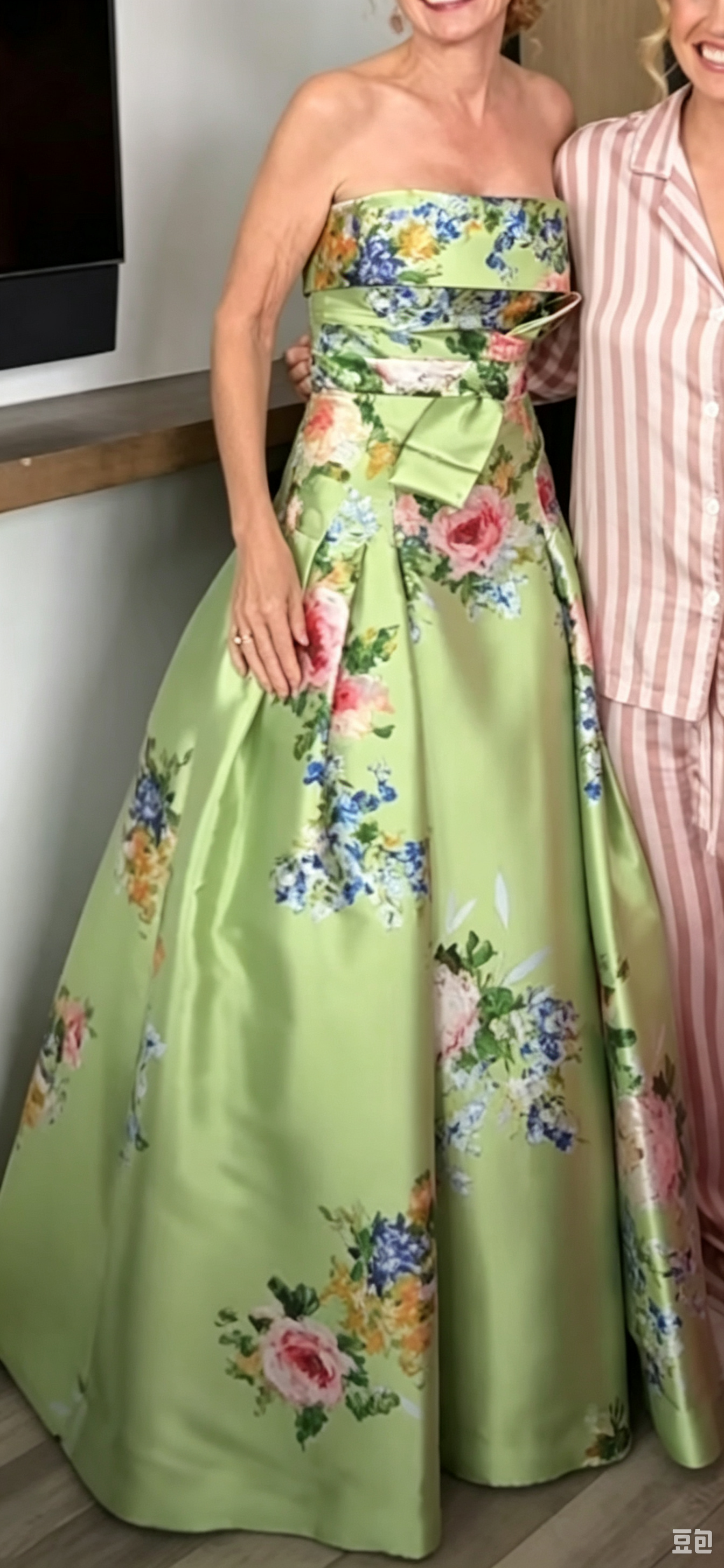 dress-Strapless Prined A-Line Mikado Satin Mother of Bride Dress