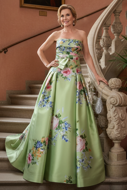 dress-Strapless Prined A-Line Mikado Satin Mother of Bride Dress