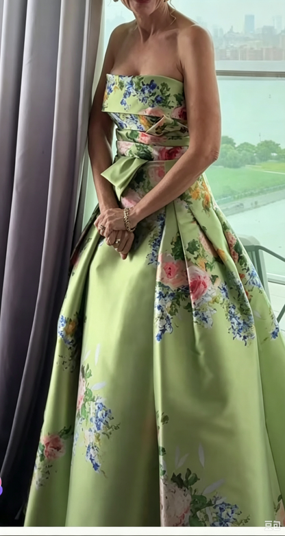 dress-Strapless Prined A-Line Mikado Satin Mother of Bride Dress