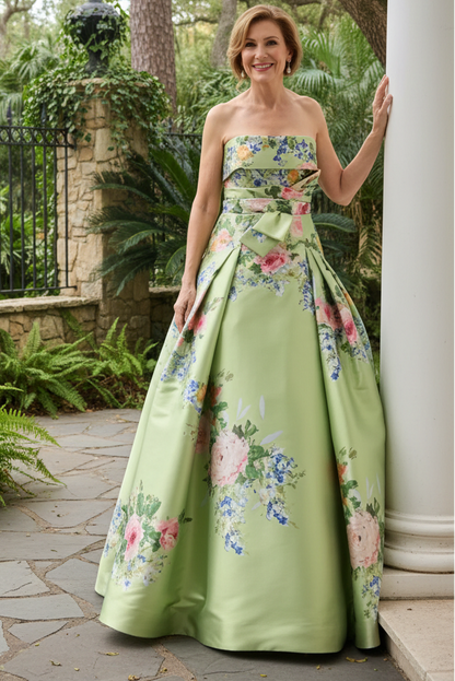 dress-Strapless Prined A-Line Mikado Satin Mother of Bride Dress