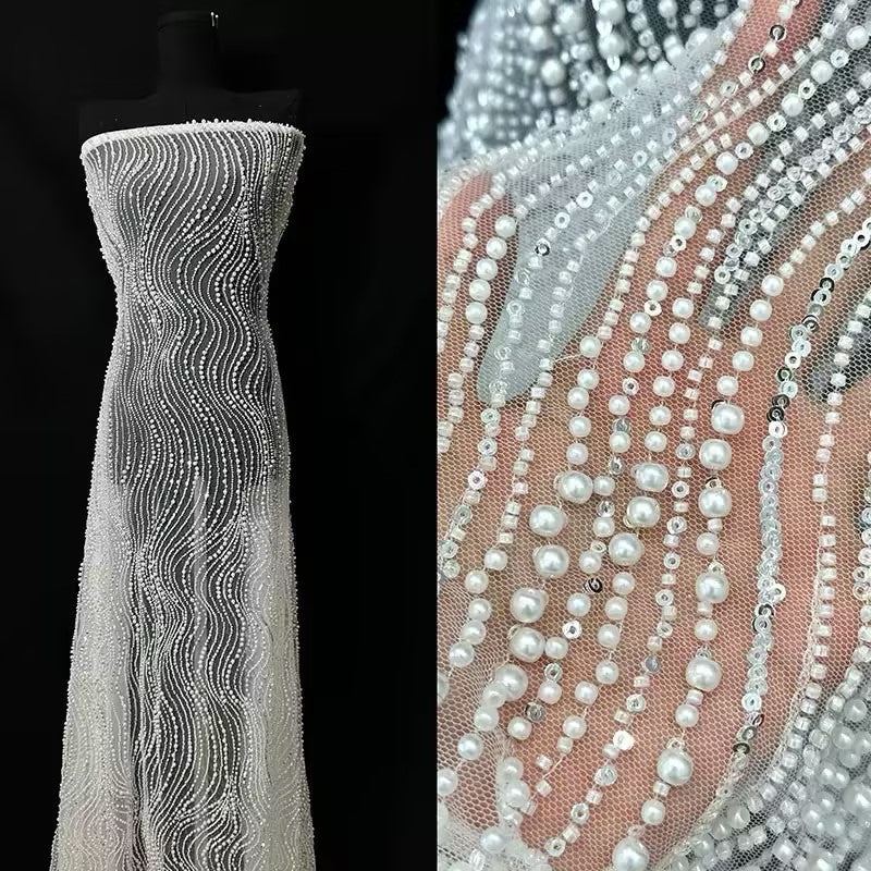 Pearl Beaded Mermaid Gown with Cape Overlay