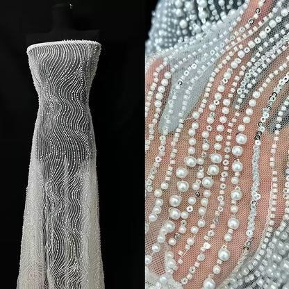 Pearl Beaded Mermaid Gown with Cape Overlay