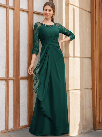 A-Line/Princess Scoop 3/4 Length Sleeves Floor-Length Sequined Mother – Liymc