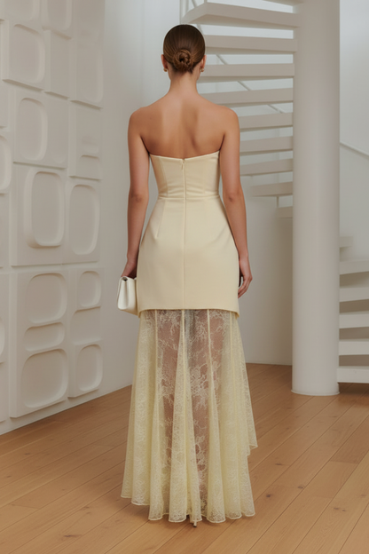 Asymmetrical  Satin And Lace Maxi Dress