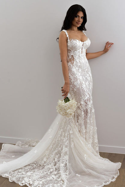 Charming Mermaid Sweetheart Lace Beach Wedding Dresses with Appliques