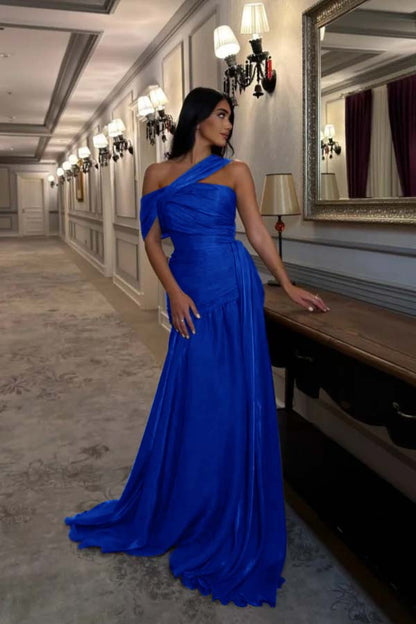 Simple Chiffon Off-The-Shoulder Sleeveless Long Prom Dress With Pleated