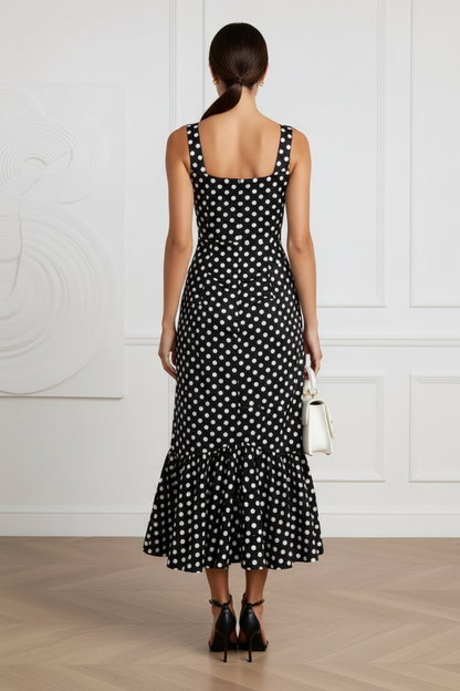Black Sleeveless Polka Dot Wedding Guest Dress