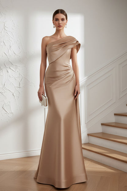 One Shoulder Satin Mermaid Mother of Bride Dress