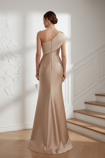 One Shoulder Satin Mermaid Mother of Bride Dress