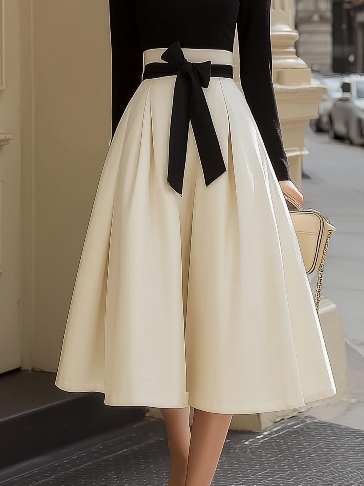Classic Fitted Top And High-waisted Pleated A-line Skirt Set