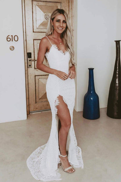 White graceful v-neck split-split maxi dress