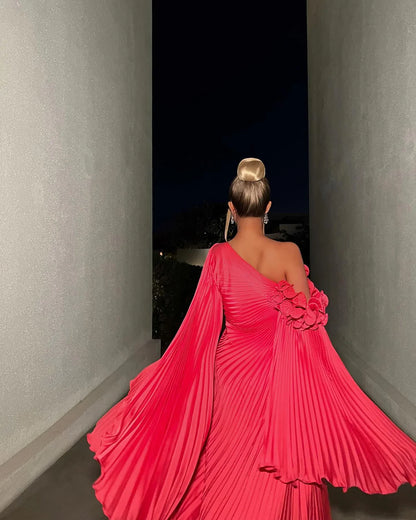 One Shoulder Long Sleeves A-Line Evening Dress