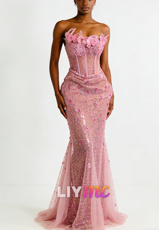 Sweetheart Sequins Appliques Beaded Mermaid Prom Dress for Black Girls.