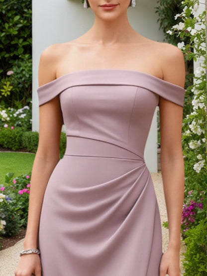 Formal Wedding Guest Dress Purple Off Shoulder Maxi Dress