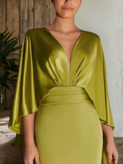 Formal Evening Dress Green V Neck Maxi Dress