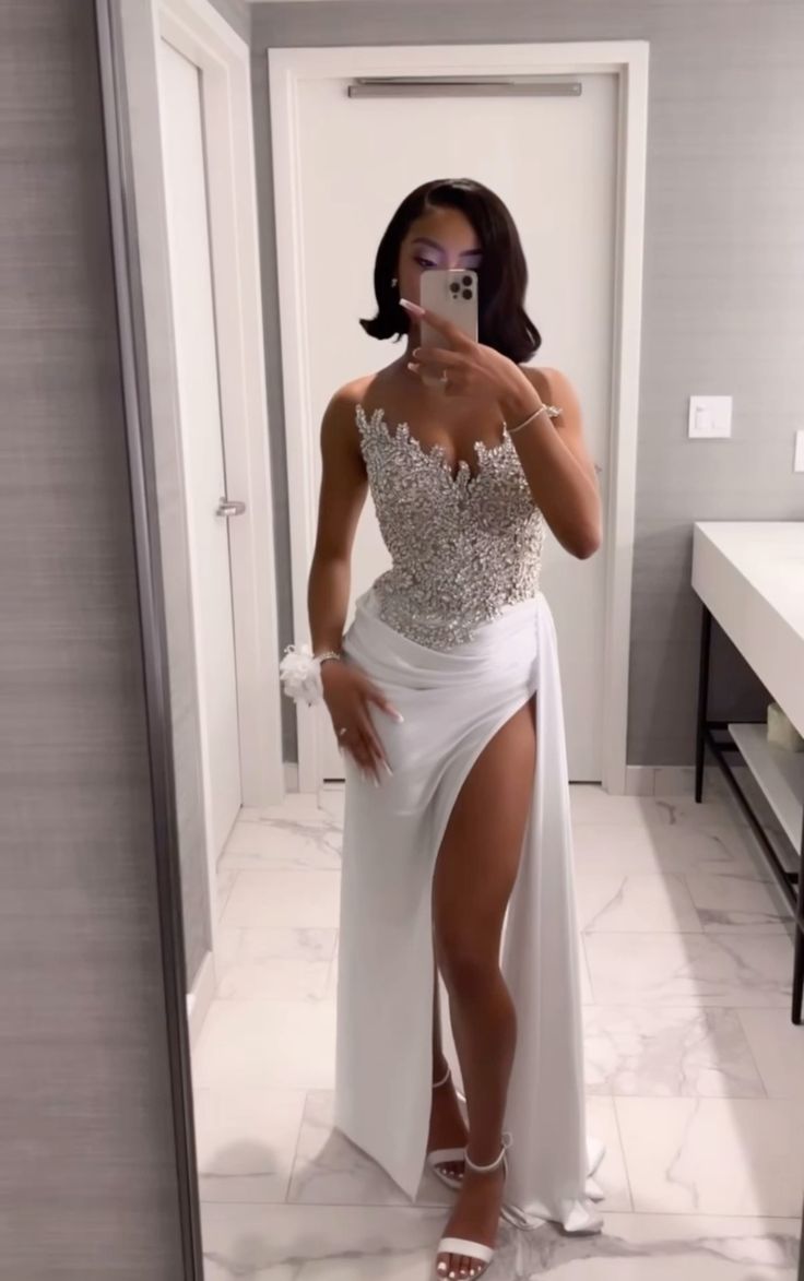 Gorgeous Long White A-line Prom Dress With Slit