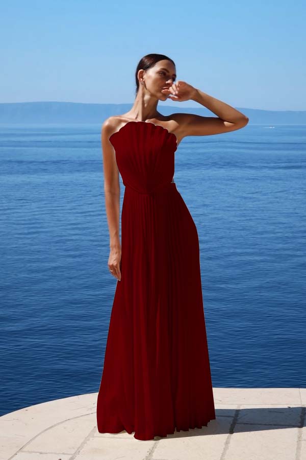 Simple White Chiffon Strapless Sleeveless Long Prom Dress With Pleated