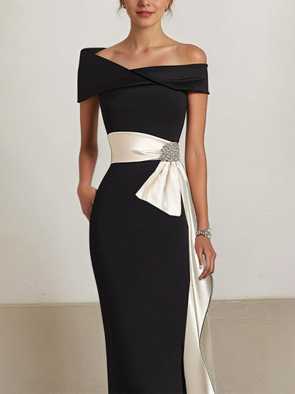 Party Dress Sleeveless Black Off the Shoulder Floor-Length Dress