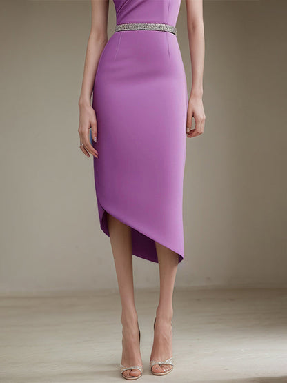 Semi-Formal Party Dress Round Neck Purple Sleeveless Asymmetrical Dresses