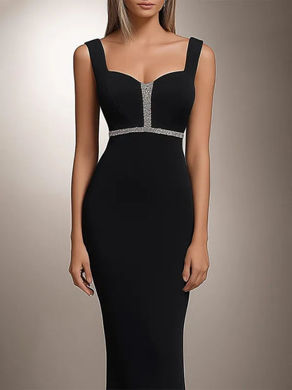 Semi-Formal Party Dress Black Silver Embellished Slim Midi Dress