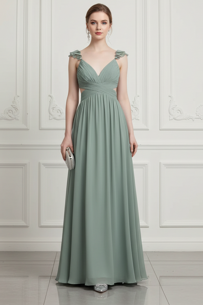 V-Neck Straps Pleated A-Line Wedding Guest Dress